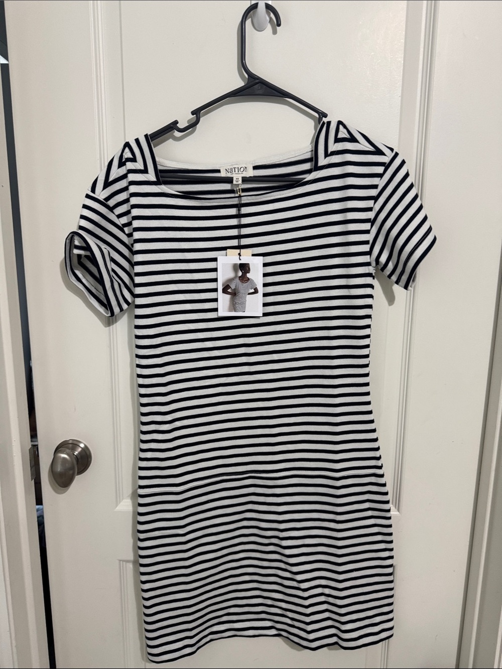 Nation LABlack and White Striped Short Sleeve Dress